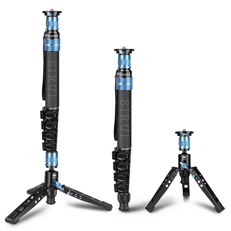 SIRUI P-325FS Monopod with Feet, 55" Carbon Fiber Professional Lightweight Travel Monopod for Cameras, Max Load 22lbs, 360Â° Panorama, 5-Section, Quick Release Plate - Image 1